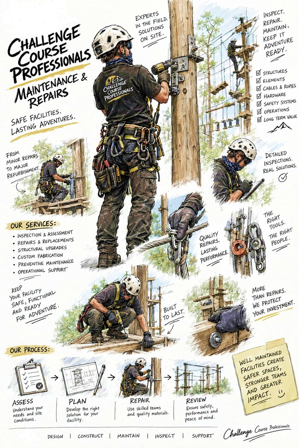 Illustrated guide to challenge course maintenance and repairs